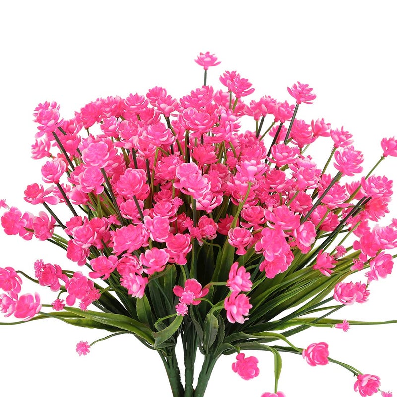 HAPLIA 8 Bundles Artificial Flowers, Fake Artificial Greenery UV Resistant No Fade Faux Plastic Plants for Wedding Bridle Bouquet Indoor Outdoor Home Garden Kitchen Office Table Vase (Pink) - Image 2